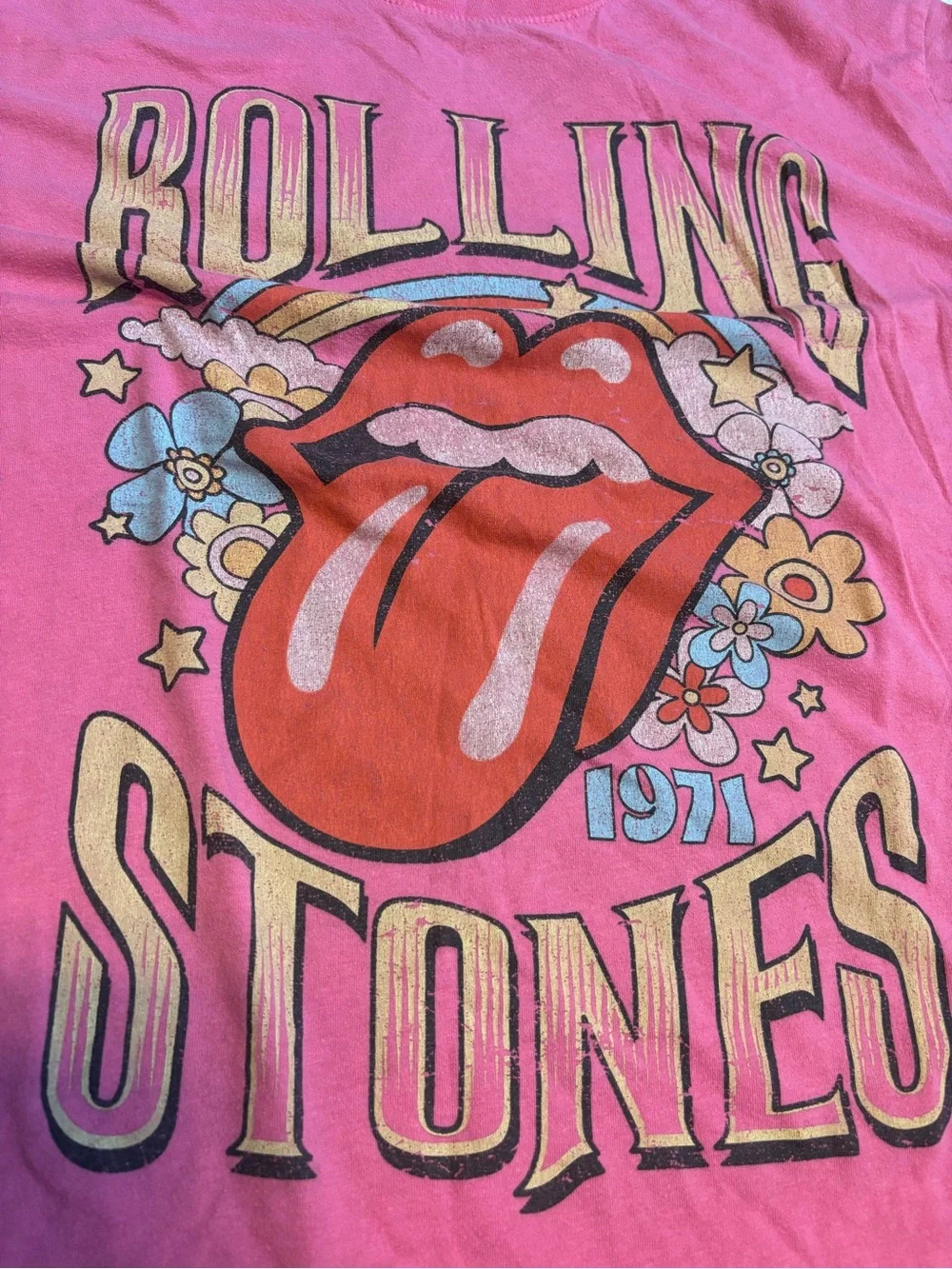 the Rolling Stones Pink Graphic Tee with Red Tongue Logo